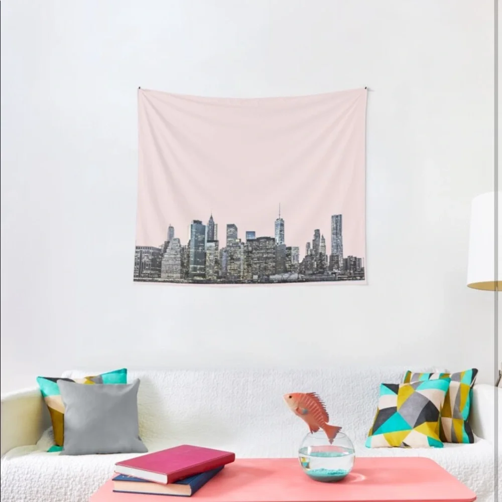 REDBUBBLE New York City Skyline Pink Tapestry